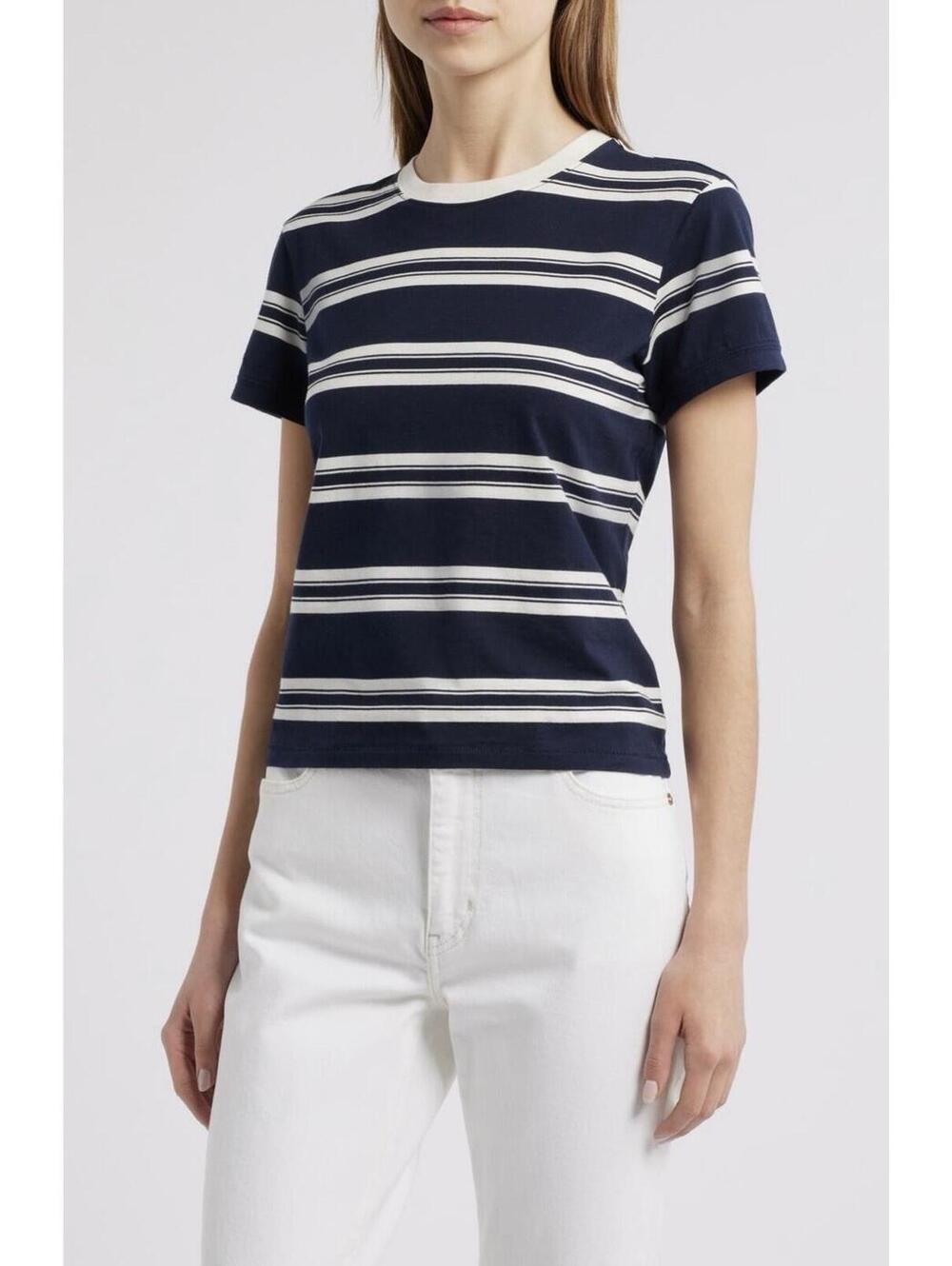 FRAME Women’s Cotton The Baby Tee in Navy Multi-Size X-Small
